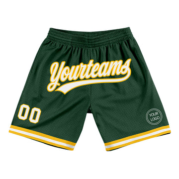 Custom Hunter Green White-Gold Authentic Throwback Basketball Shorts