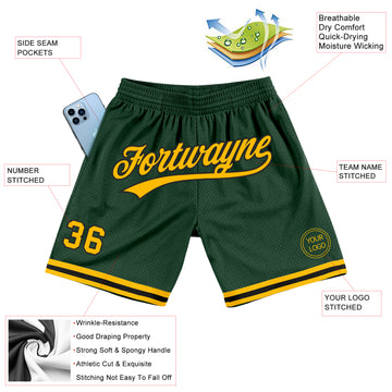 Custom Hunter Green Gold-Black Authentic Throwback Basketball Shorts