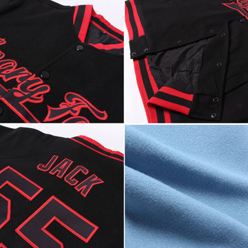 Custom Light Blue Red-White Bomber Full-Snap Varsity Letterman Jacket