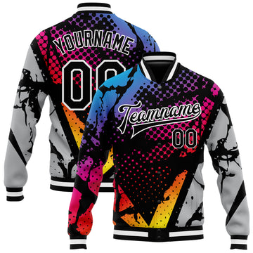 Custom Figure Black-Gray 3D Bomber Full-Snap Varsity Letterman Jacket