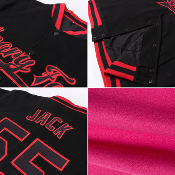 Custom Pink White-Black Bomber Full-Snap Varsity Letterman Two Tone Jacket