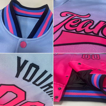 Custom Neon Green Pink-Black Bomber Full-Snap Varsity Letterman Fade Fashion Jacket