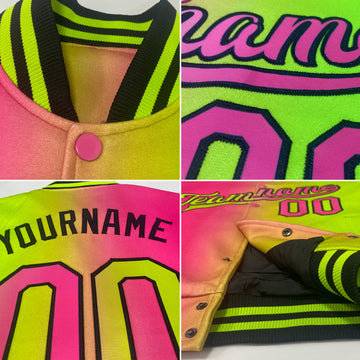 Custom Royal Neon Green-Black Bomber Full-Snap Varsity Letterman Gradient Fashion Jacket