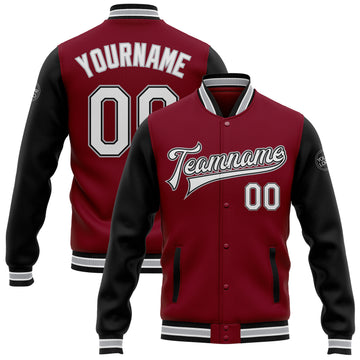 Custom Crimson White Black-Gray Bomber Full-Snap Varsity Letterman Two Tone Jacket