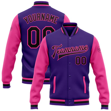 Custom Purple Black-Pink Bomber Full-Snap Varsity Letterman Two Tone Jacket