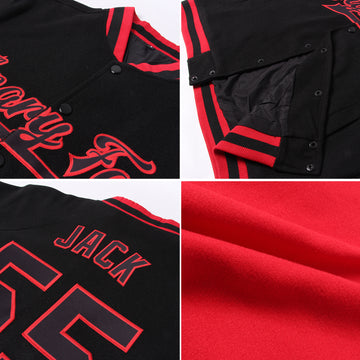 Custom Red Black-White Bomber Full-Snap Varsity Letterman Jacket