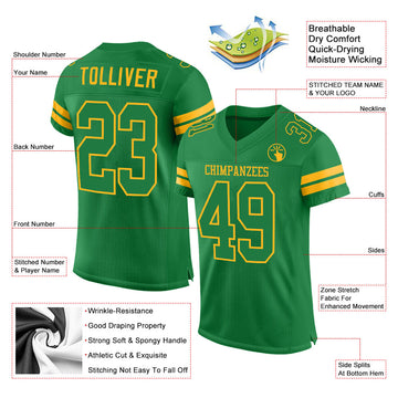 Custom Grass Green Grass Green-Gold Mesh Authentic Football Jersey