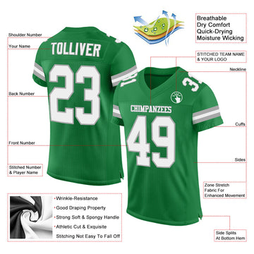 Custom Grass Green White-Gray Mesh Authentic Football Jersey