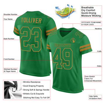 Custom Grass Green Grass Green-Old Gold Mesh Authentic Football Jersey