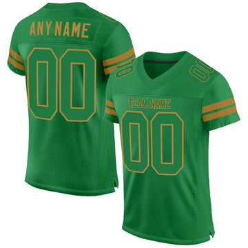 Custom Grass Green Grass Green-Old Gold Mesh Authentic Football Jersey