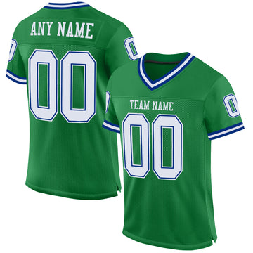Custom Grass Green White-Royal Mesh Authentic Throwback Football Jersey
