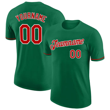 Custom Kelly Green Red-White Performance T-Shirt