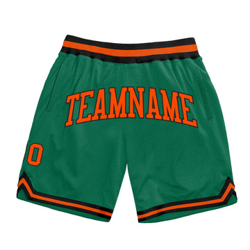 Custom Kelly Green Orange-Black Authentic Throwback Basketball Shorts