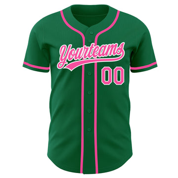 Custom Kelly Green Pink-White Authentic Baseball Jersey