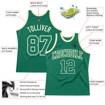 Custom Kelly Green Kelly Green-Cream Authentic Throwback Basketball Jersey