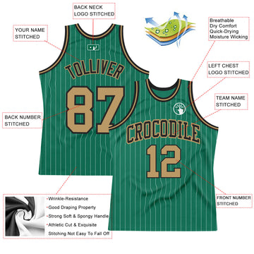 Custom Kelly Green White Pinstripe Old Gold-Black Authentic Basketball Jersey
