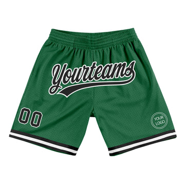 Custom Kelly Green Black-White Authentic Throwback Basketball Shorts