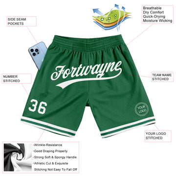 Custom Kelly Green White Authentic Throwback Basketball Shorts