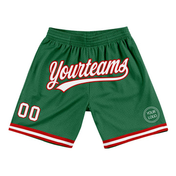 Custom Kelly Green White-Red Authentic Throwback Basketball Shorts