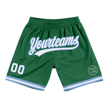 Custom Kelly Green White-Light Blue Authentic Throwback Basketball Shorts