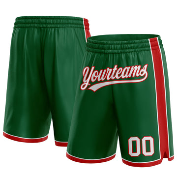 Custom Kelly Green White-Red Authentic Basketball Shorts