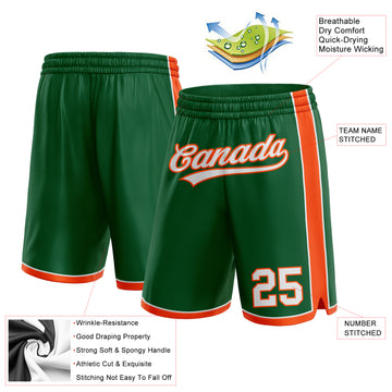 Custom Kelly Green White-Orange Authentic Basketball Shorts