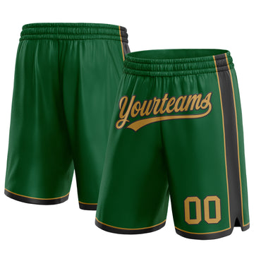Custom Kelly Green Old Gold-Black Authentic Basketball Shorts