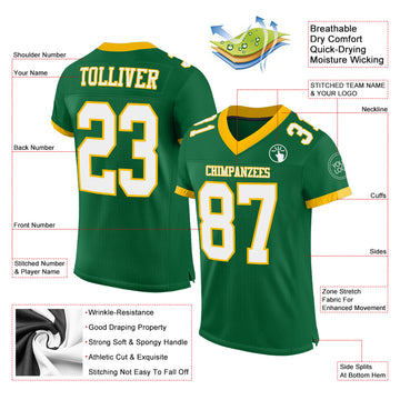 Custom Kelly Green White-Gold Mesh Authentic Football Jersey