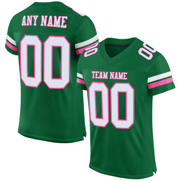 Custom Kelly Green White-Pink Mesh Authentic Football Jersey