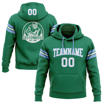 Custom Stitched Kelly Green White-Light Blue Football Pullover Sweatshirt Hoodie