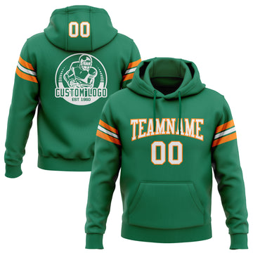 Custom Stitched Kelly Green White-Bay Orange Football Pullover Sweatshirt Hoodie