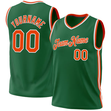 Custom Kelly Green Orange-White Authentic Throwback Basketball Jersey