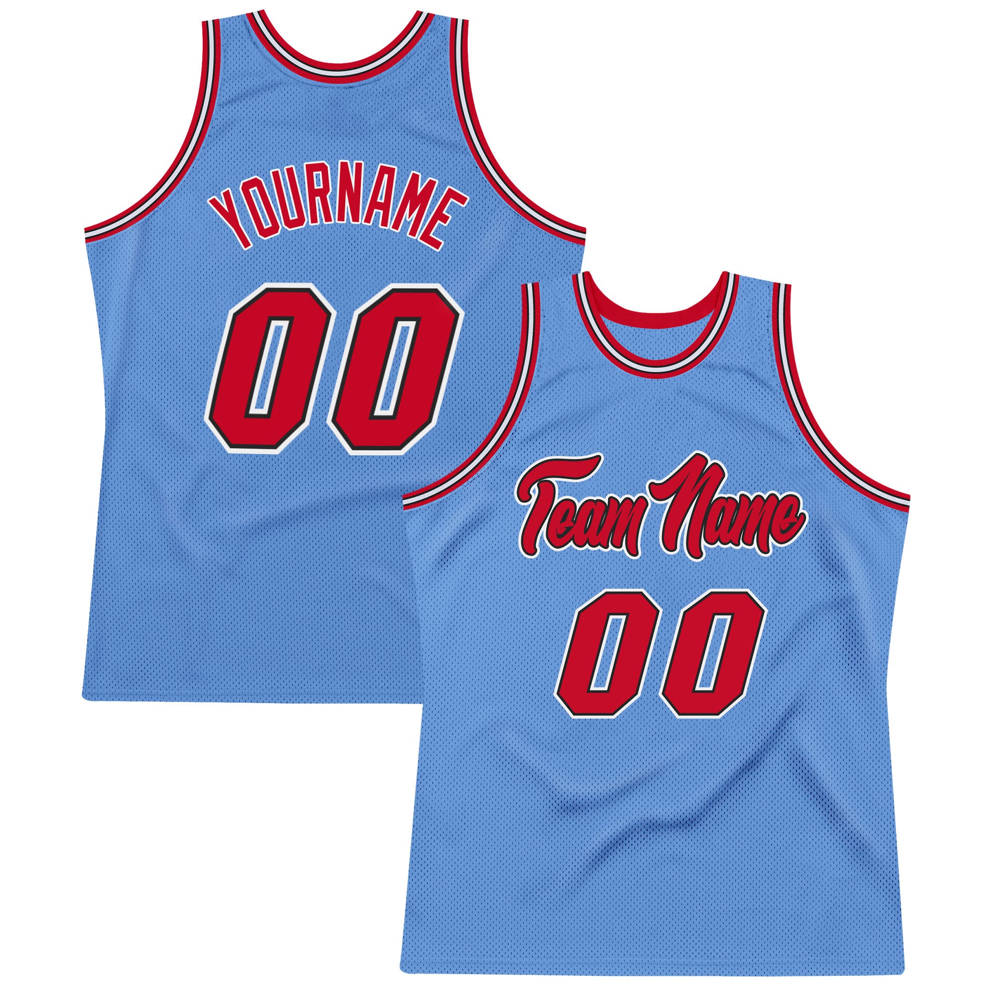 HKsportswear Custom Basketball Jerseys - Red, Black, White and Blue Home and Away - Old School Style - Includes Team Name, Player Name and Player Number