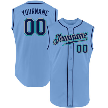 Custom Light Blue Navy-Aqua Authentic Sleeveless Baseball Jersey