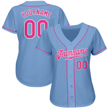 Custom Light Blue Pink-White Authentic Baseball Jersey