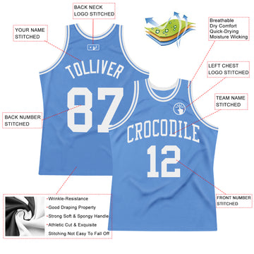 Custom Light Blue White Authentic Throwback Basketball Jersey