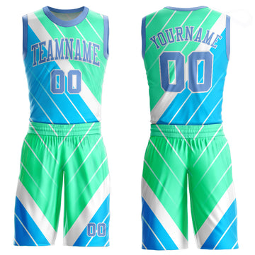 Custom Light Blue Light Blue-Green Round Neck Sublimation Basketball Suit Jersey