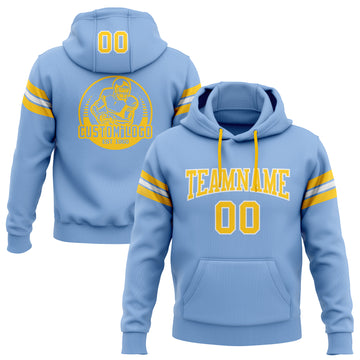 Custom Stitched Light Blue Gold-White Football Pullover Sweatshirt Hoodie