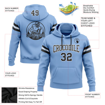 Custom Stitched Light Blue Black-White Football Pullover Sweatshirt Hoodie