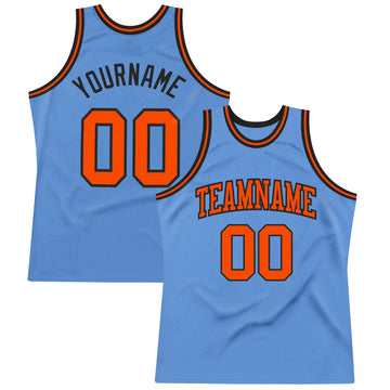Custom Light Blue Orange-Black Authentic Throwback Basketball Jersey