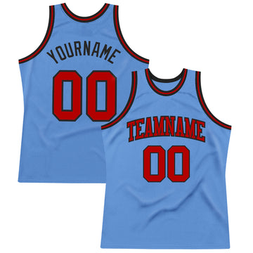 Custom Light Blue Red-Black Authentic Throwback Basketball Jersey