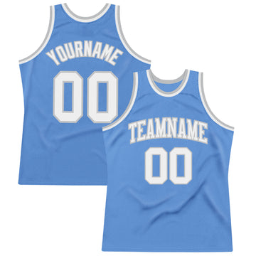 Custom Light Blue White-Gray Authentic Throwback Basketball Jersey