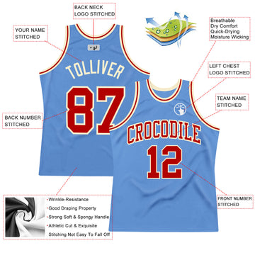 Custom Light Blue Red-Cream Authentic Throwback Basketball Jersey