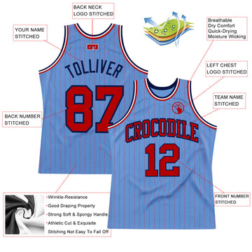 Custom Light Blue Red Pinstripe Red-Navy Authentic Basketball Jersey