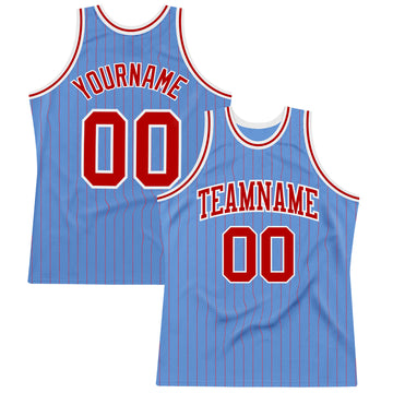 Custom Light Blue Red Pinstripe Red-White Authentic Basketball Jersey
