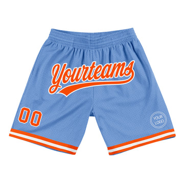 Custom Light Blue Orange-White Authentic Throwback Basketball Shorts