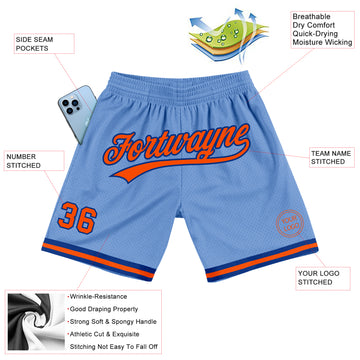 Custom Light Blue Orange-Royal Authentic Throwback Basketball Shorts