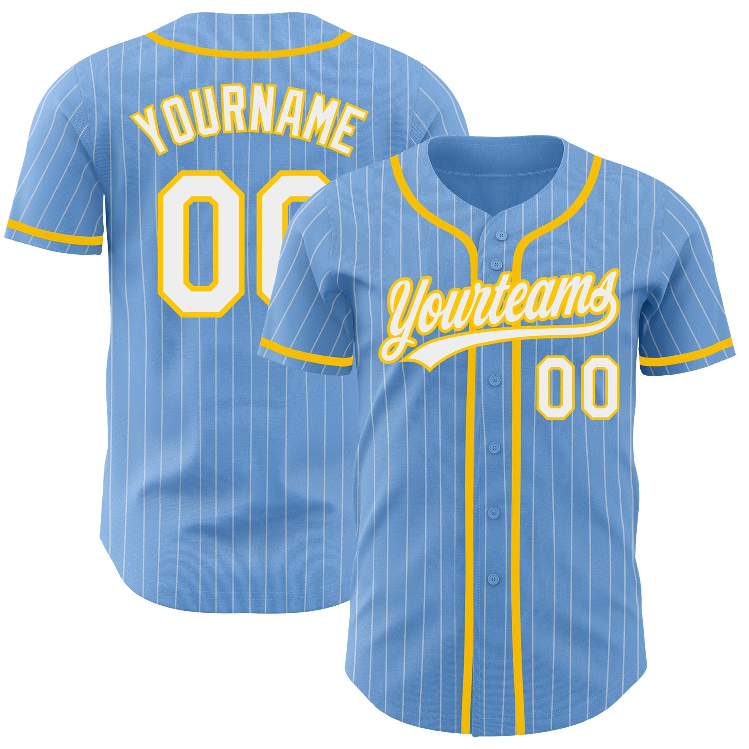 Custom Light Blue White Pinstripe Yellow Authentic Baseball Jersey Discount