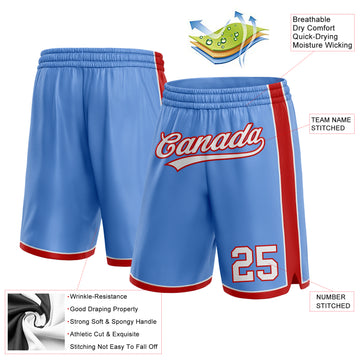 Custom Light Blue White-Red Authentic Basketball Shorts