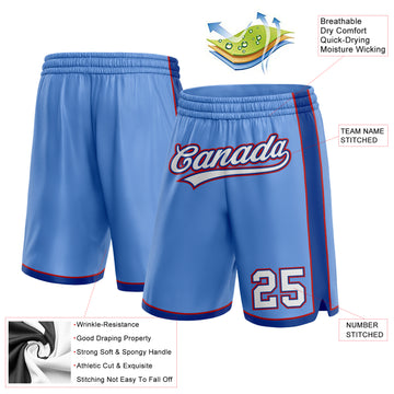 Custom Light Blue White Royal-Red Authentic Basketball Shorts